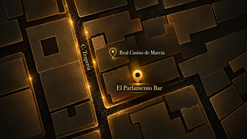 Mapa de El Parlamento Bar en Murcia, junto a la calle Trapería y el Real Casino de Murcia.